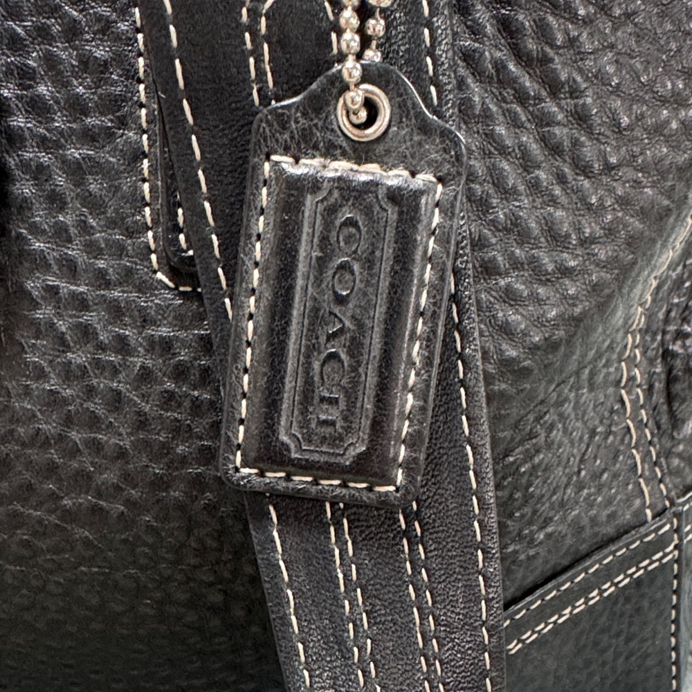 Vintage Hampton Coach Black Leather Satchel with Silver Details style F13961 - Picture 2 of 5